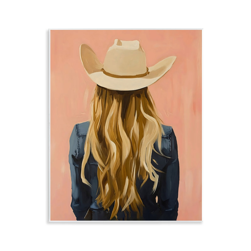 Plaque murale vue de dos d'une cow-boy blonde, design par The Prints Vibe