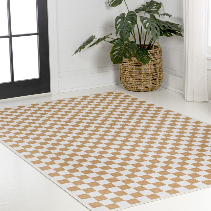 Tapis lavable doré / crème Aparicio, Rectangle 2 pi 11 po x 5 pi