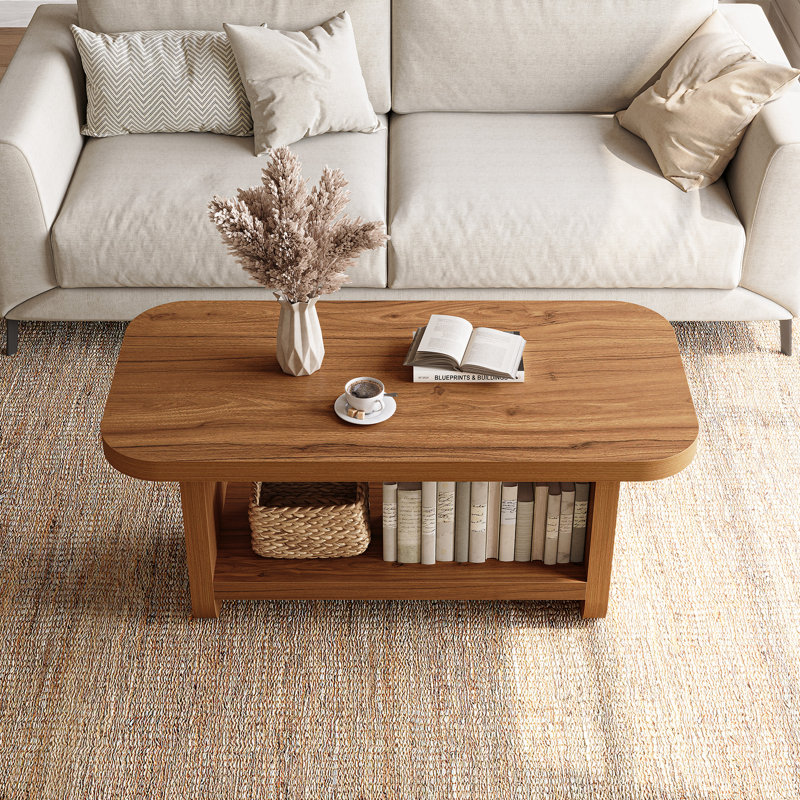 Table basse de style campagne moderne avec rangement ouvert et coins arrondis 47,2 po **
