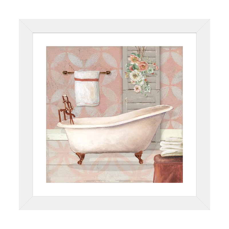 «Blush Bath I» par Carol Robinson - reproduction imprimée, H 16 po x l 16 po x p 1 po, Papier encadré blanc, Blanc