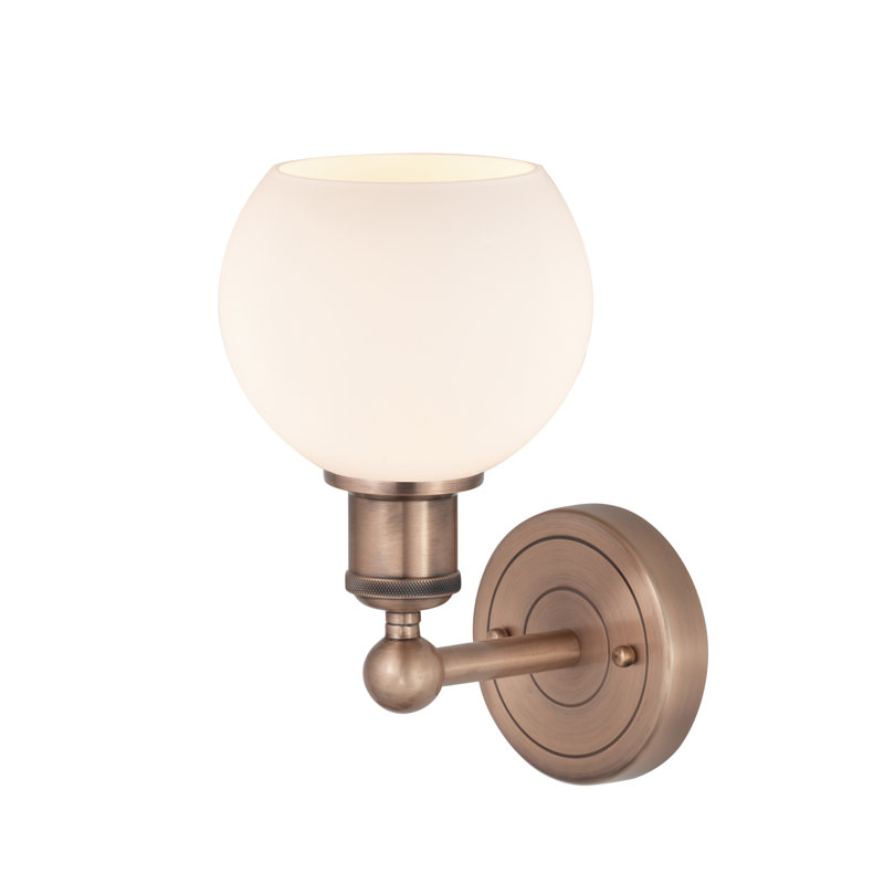 Cheboygan Armed Sconce, Matte White, Antique Copper