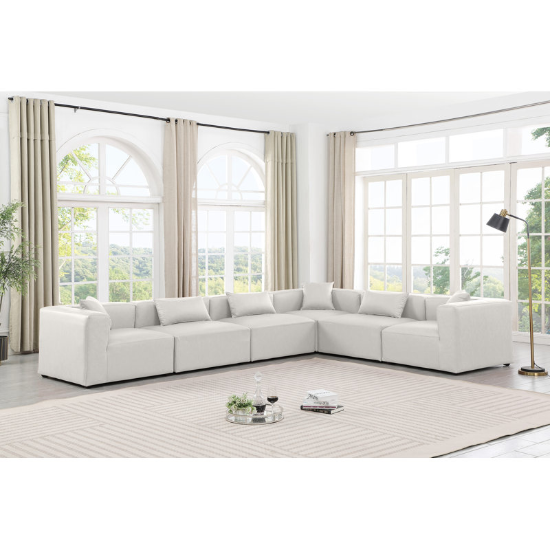 Canapé modulaire en similicuir 6 pièces Houswerth, Cuir crème végétalien