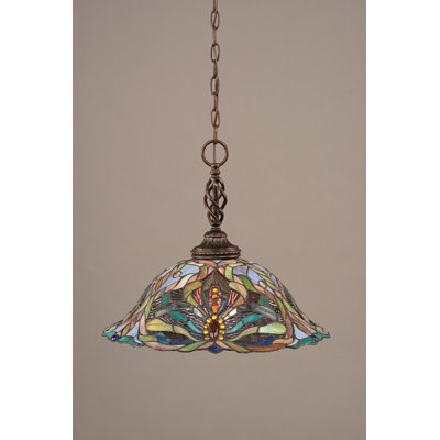 Eleganté Chain Hung Pendant Shown In Dark Granite Finish With 19" Kaleidoscope Art Glass