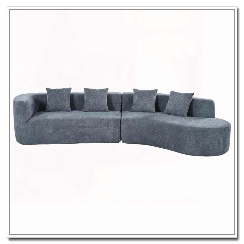 Canapé modulaire Boneless de 132 po avec design incurvé, canapé modulaire en chenille 2 pièces avec 4 oreillers