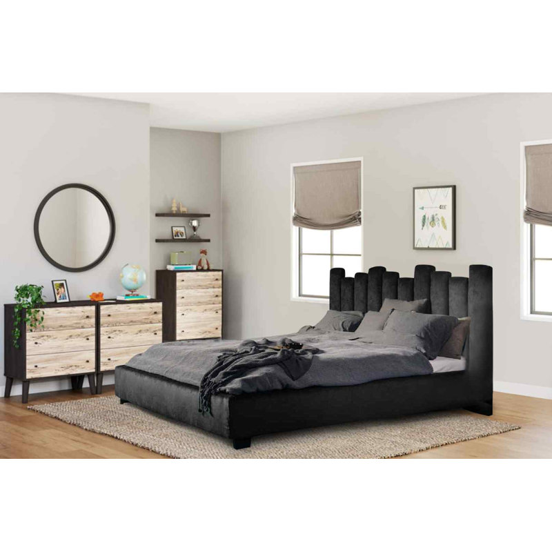 Upholstered Bed, Black, Super King (6')