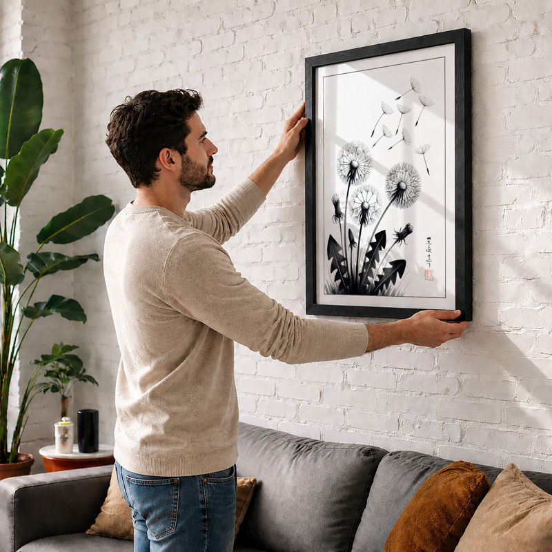 Dandelions In Dispersal Japandi - Print, Walnut, A4 - 29.7 x 21.0 cm