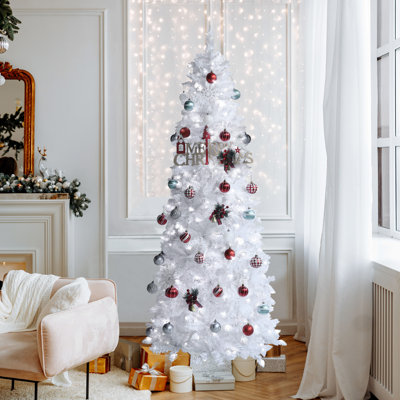 6'/7.5' Pencil Christmas Tree with Lights, Pre-lit Slim Christmas Trees, 4 Colors Available