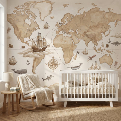 Papier peint carte du monde nautique
