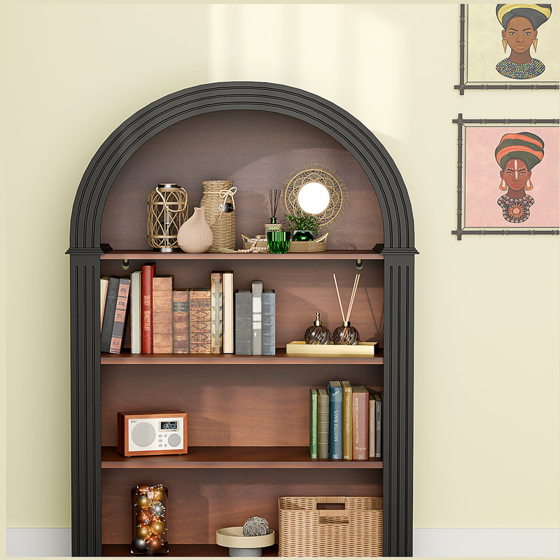 Bibliothèque à 4 tablettes de hauteur, grande bibliothèque de rangement arquée 45,66 po