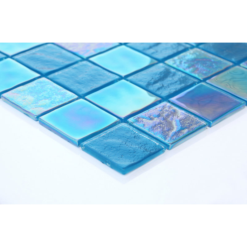 2" x 2" Glass Grid Mosaic Wall Tile, Aqua