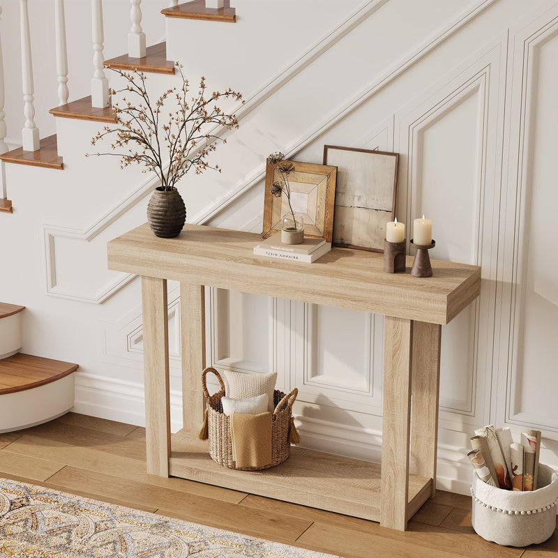 46 Inch Farmhouse Narrow Console Table Wooden Entryway Sofa Table for Hallway Living Room or Behind Couch, Natural