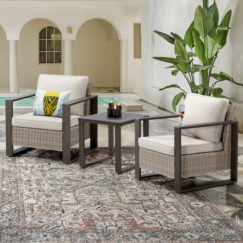 Creal Wicker 2 - Person Patio Conversation Set with Cushions, Beige