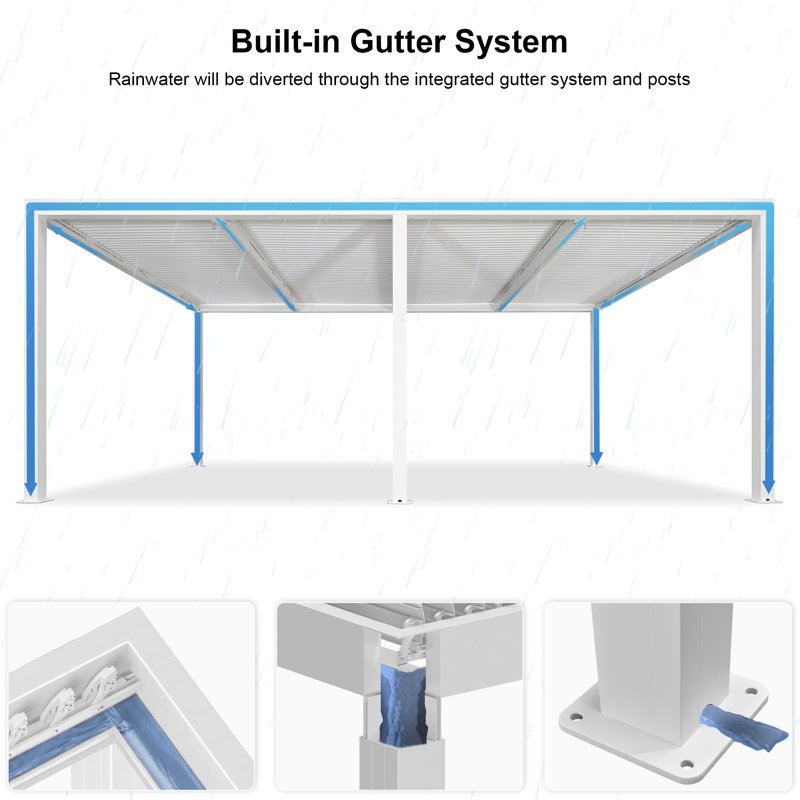 19 Ft. W x 12 Ft. D Aluminum Pergola with Roller Shade, 1 Short Side