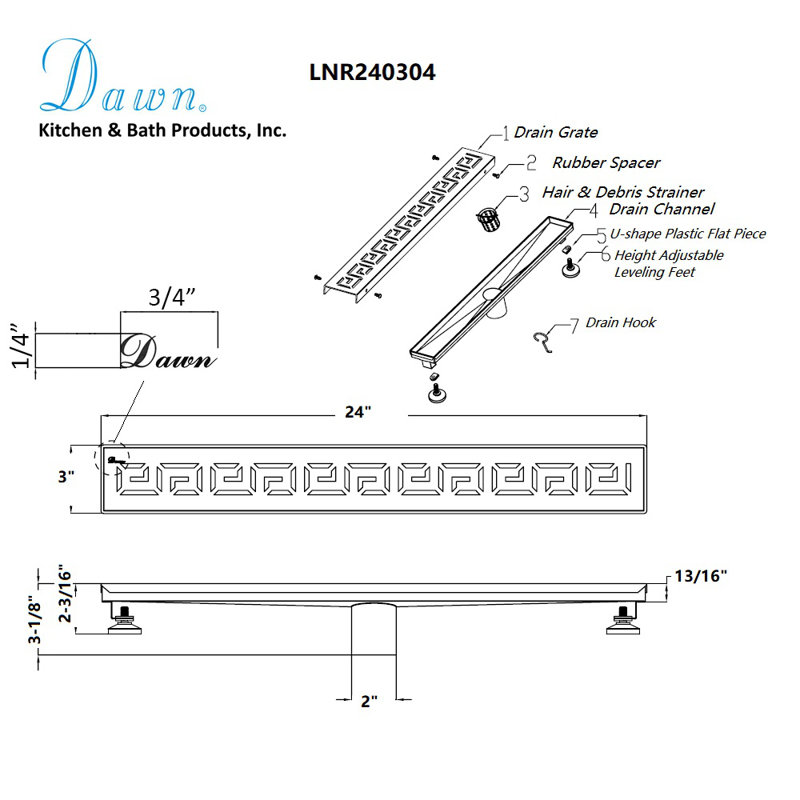 24 Inch Long Stainless Steel Linear Floor Shower Drain
