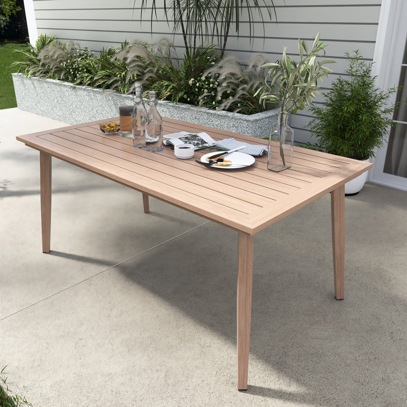 Table de salle à manger rectangulaire en aluminium pour 6 personnes avec trou pour parasol, Brun