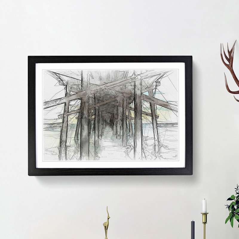 Under the Pier in Newport Beach in Abstract - Picture Frame Graphic Art Print, 27cm H x 36cm W x 2cm D, Black Framed
