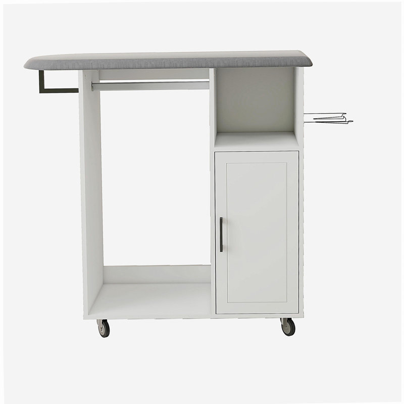 Chariot à repasser avec planche à repasser roulante, armoire à repasser polyvalente avec roues, solution de repassage compacte pour salle de lavage, chambre à coucher, vestiaire - blanc
