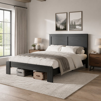 Base de lit, structure de lit plateforme en bois massif industriel, support de lattes en bois silencieux, grand espace de rangement sous le lit, aucun sommier requis, assemblage facile, base de lit robuste pour la chambre à coucher (sans matelas)