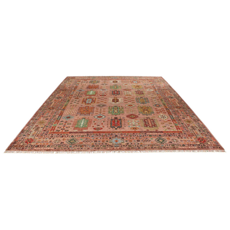 Tapis tribal rose et multicolore 9 x 12