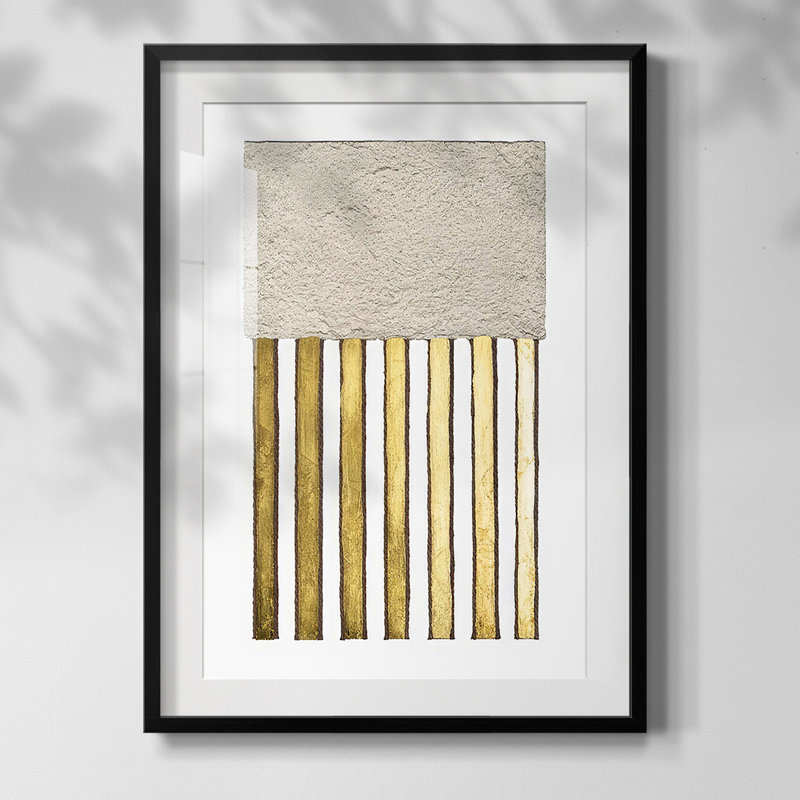 «Monolithe Gold II», reproduction encadrée, Papier avec cadre noir, Blanc