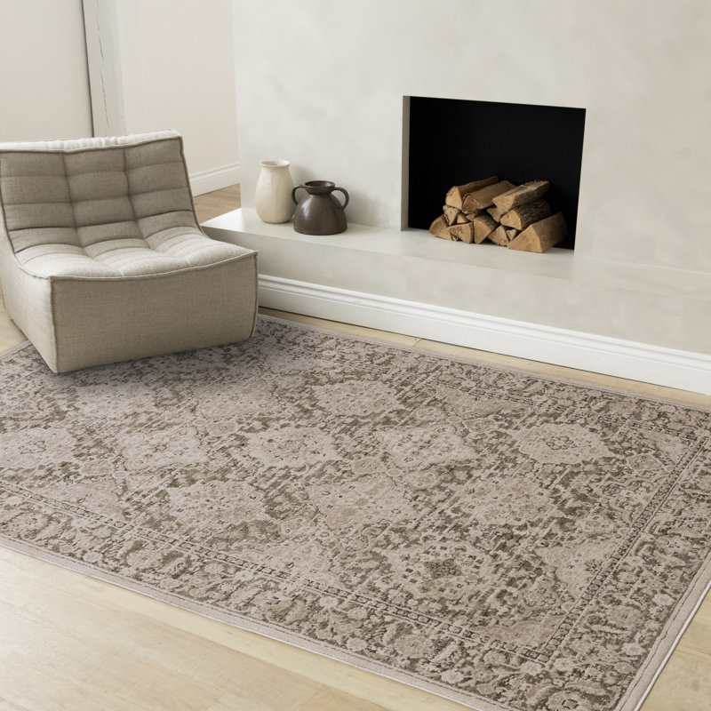 Tapis traditionnel texturé élégant taupe traditionnel Olive, Rectangle 5 pi 3 po x 7 pi 5 po