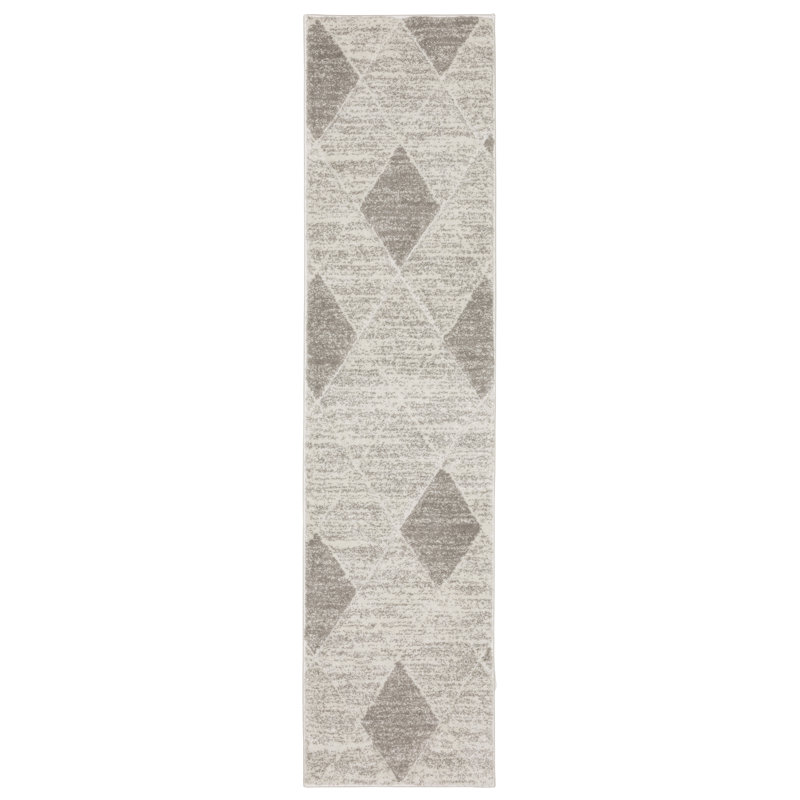 Tapis gris / ivoire Chase Geomtric Diamond, Tapis de couloir 1 pi 10 po x 7 pi 6 po