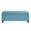  Banc de rangement en lin capitonné à boutons avec pieds en bois, bleu clair-386467514