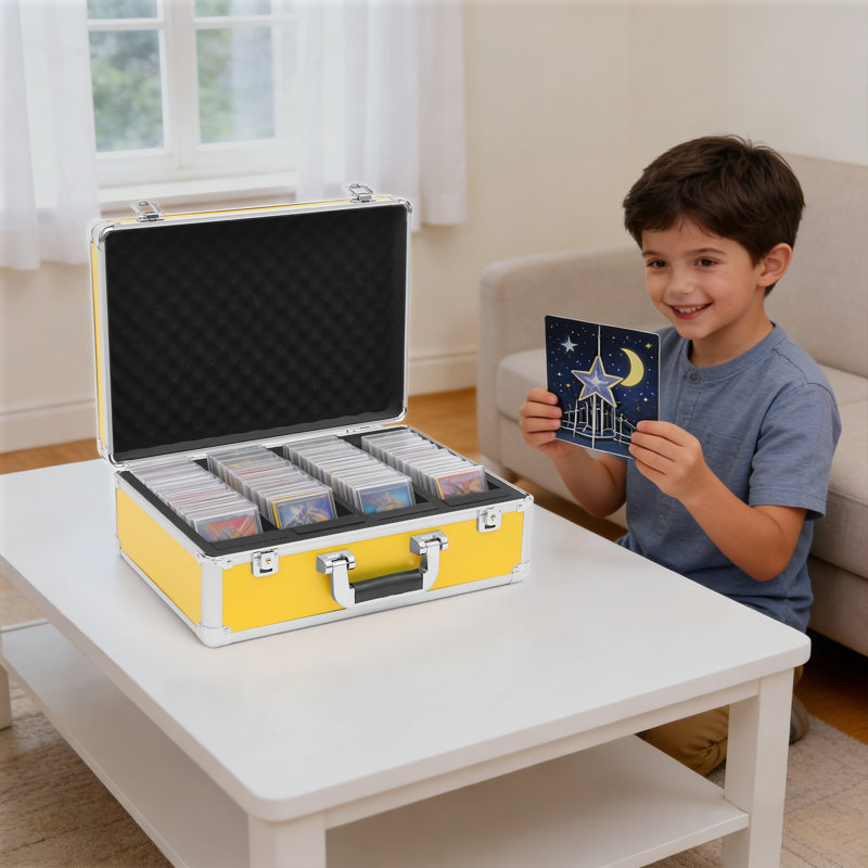Boîte de rangement pour cartes Présentoir à cartes Boîte à 4 rangées avec 8 séparateurs, Yellow