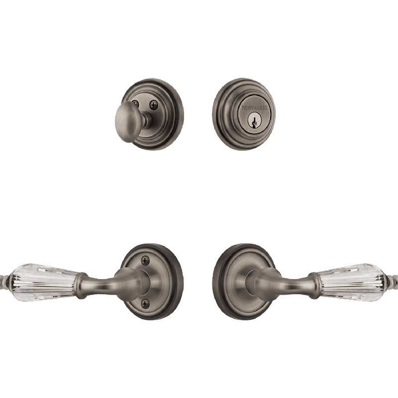 Nostalgic Warehouse Classic Rosette Entry Set with Parlour Crystal Lever, Antique Pewter, 2.375