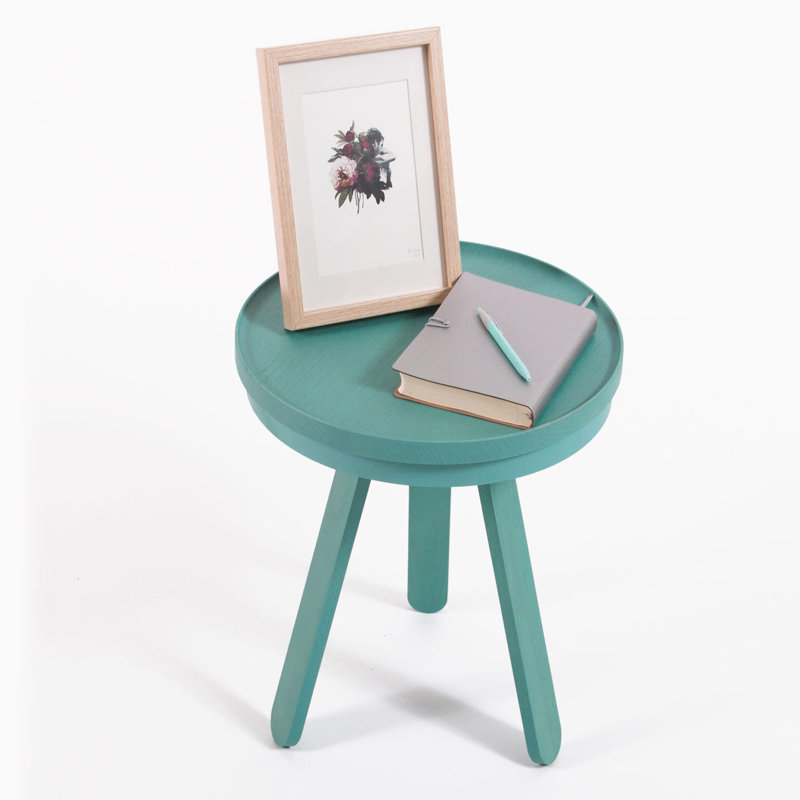 Solid Wood Tray Top End Table, Turquoise