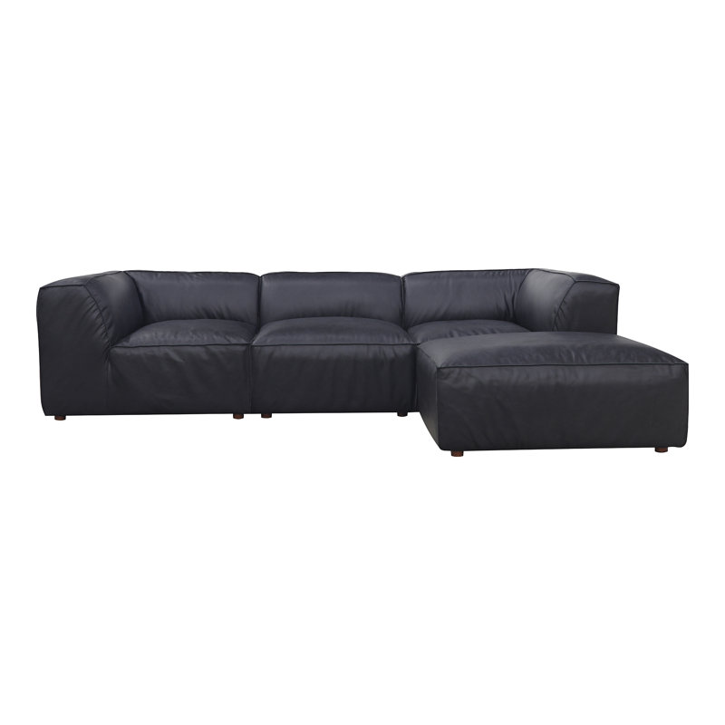 Form Astra 5 - Genuine Leather Modular Sectional with Ottoman, Tan Genuine Leather, 26" H x 112" W x 71.5" D