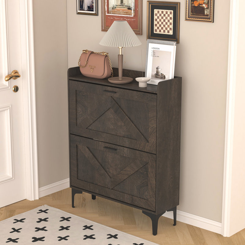 Shoe Cabinet with 2 Flip Drawers, Black