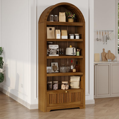 72" Arched Kitchen Pantry Cabinet with Drawer, 5-Tier Wooden Storage Hutch with Adjustable Shelves