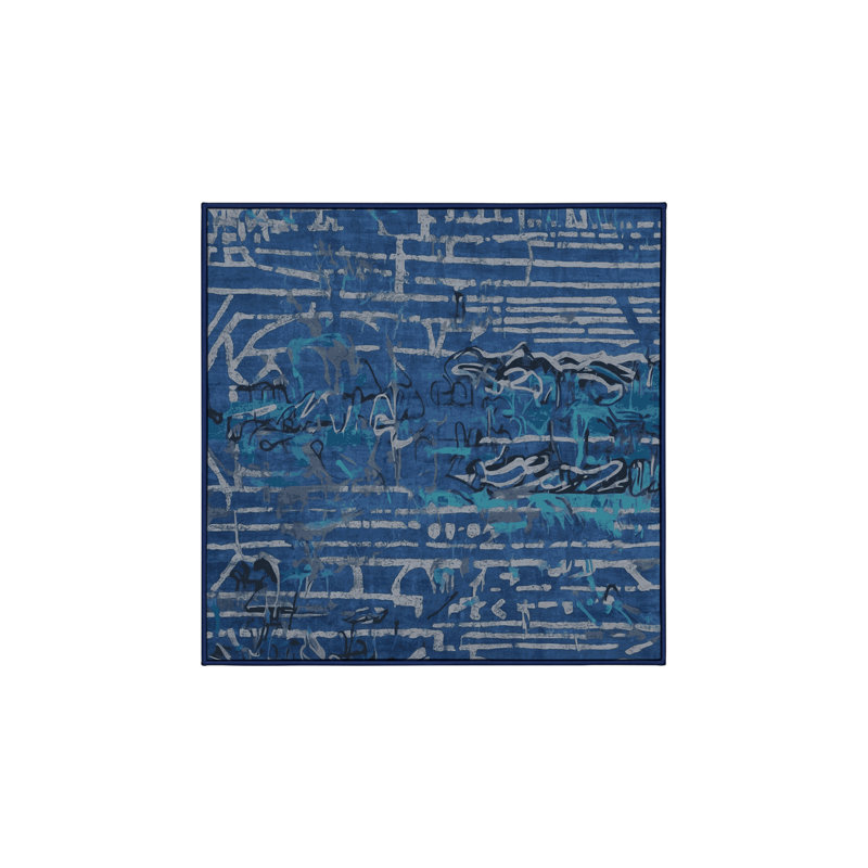 Machine Washable Blue Area Rug, Square 6'
