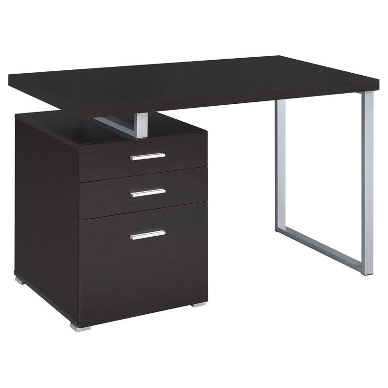 Bureau réversible à 3 tiroirs Cappuccino, Cappuccino/Silver