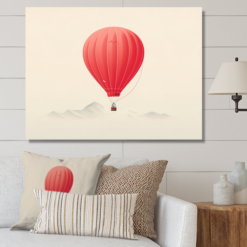 Coral Hot Air Ballon Minimalist I - Transportation Canvas Prints, H 30 po x l 40 po x P 1,5 po, Toile tendue