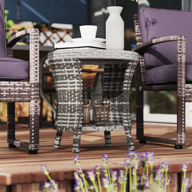 Table basse d'extérieur en osier 18 po, table d'appoint de patio à 2 niveaux, brun, Bois gris, Gris