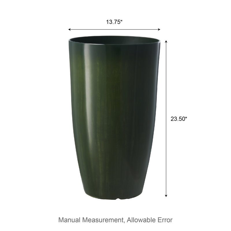 23.5"H Set Of 2 Oversized Gradient Green Faux Ceramic  Tall Plastic Planter, Green