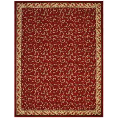 Floral Scroll Red Slip Resistant Machine Washable Rugs