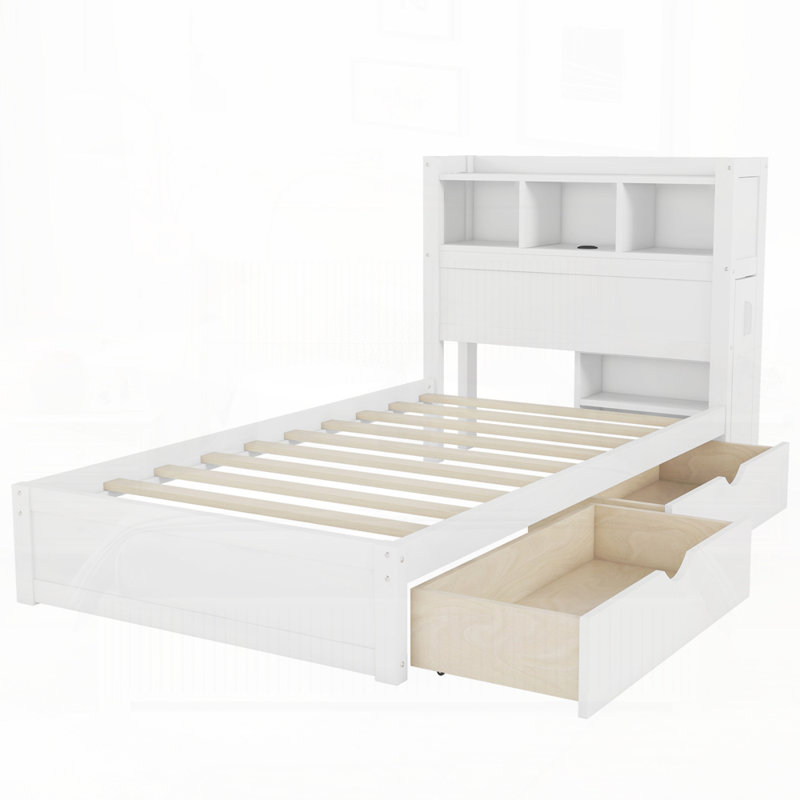 Lit avec tête de lit et armoire de rangement escamotable, Lit simple, Blanc