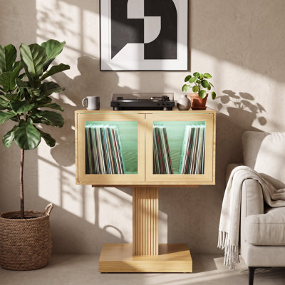 Support pour platine vinyle avec rangement intégré, meuble de rangement pour disques vinyles avec éclairage DEL, support pour platine, rangement pour disques vinyles pour chambre, salon, bureau