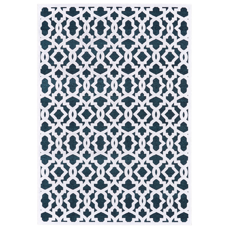 Tapis turquoise / blanc Ewald, Rectangle 9'8" x 12'7"