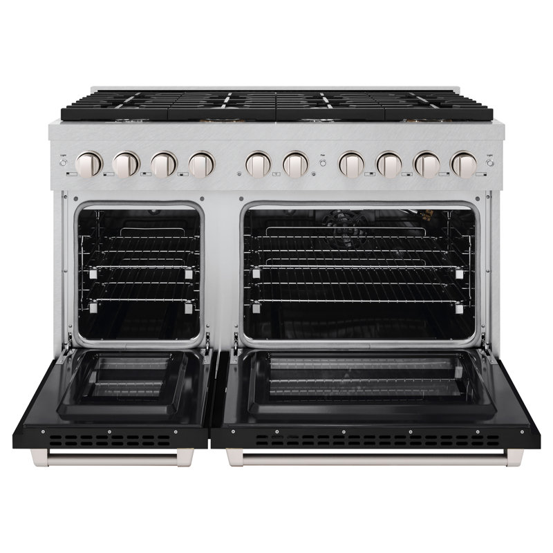 ZLINE 48 in. 8 Burner Double Oven Gas Range in DuraSnow®, Black