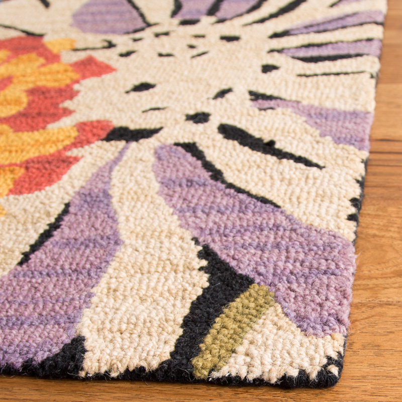 Handmade Black Floral Wool Tufted Area Rug 5' x 8'