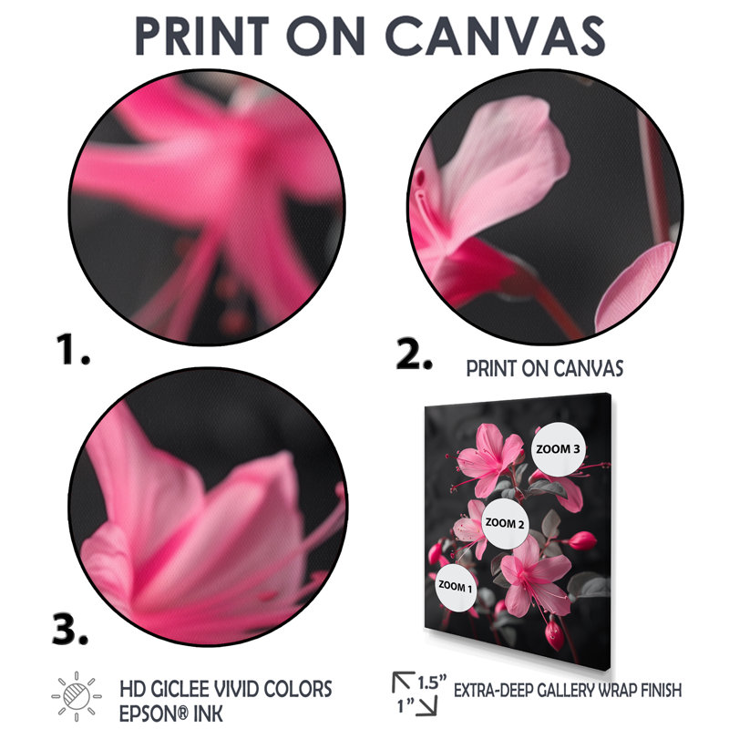 Reproduction d'art mural rose fuchsia fuchsia - fuchsia, Cadre flottant doré, bois massif, H 34 po x l 44 po