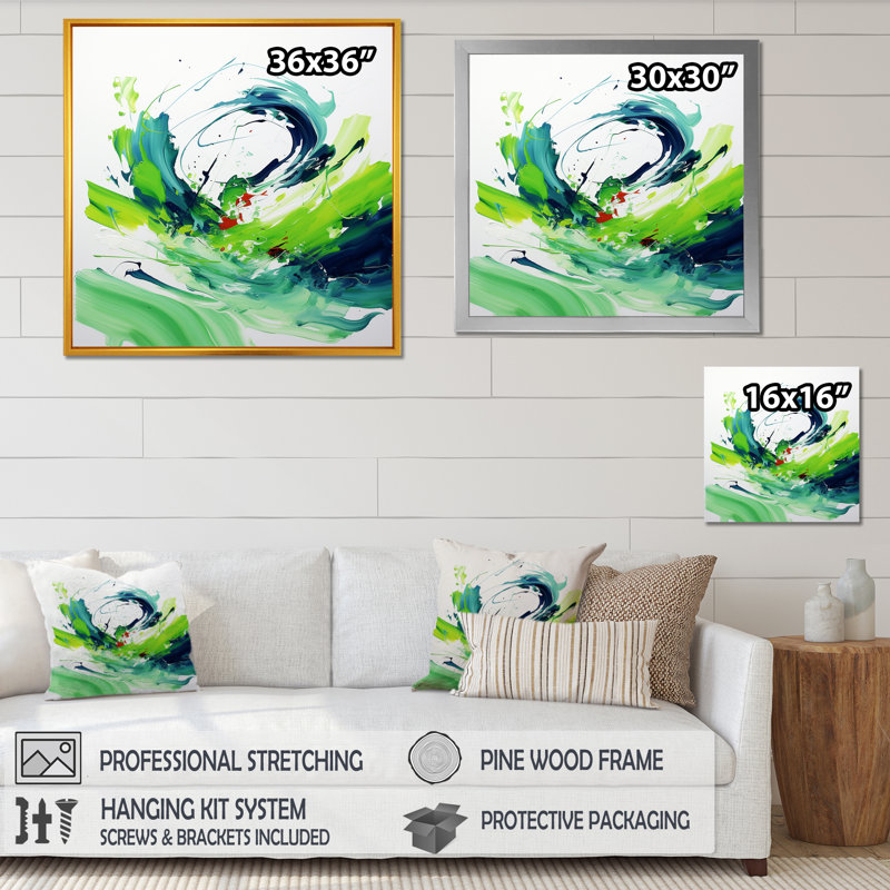 Green Abstract Ink Expression II - Abstract Wall Art, Black Floater Framed, 30" H x 30" W x 1.5" D