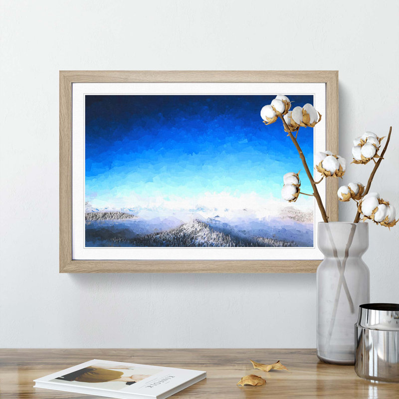 Wintery Forest & Mountains in Abstract - Picture Frame Graphic Art Print, 50cm H x 76cm W x 2cm D, Oak