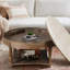 Table basse de salon surdimensionnée en lin blanc beige capitonné à 2 niveaux