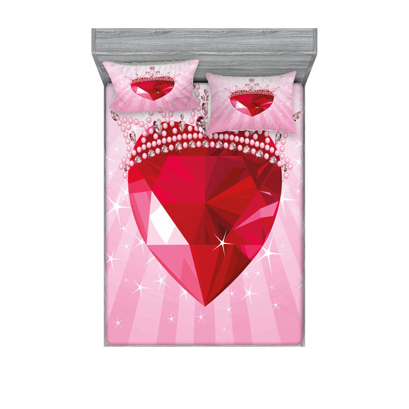 Ensemble de draps et taies décoratives Ambesonne, rose rouge, Ensemble de draps pour lit double + 1 drap-housse 