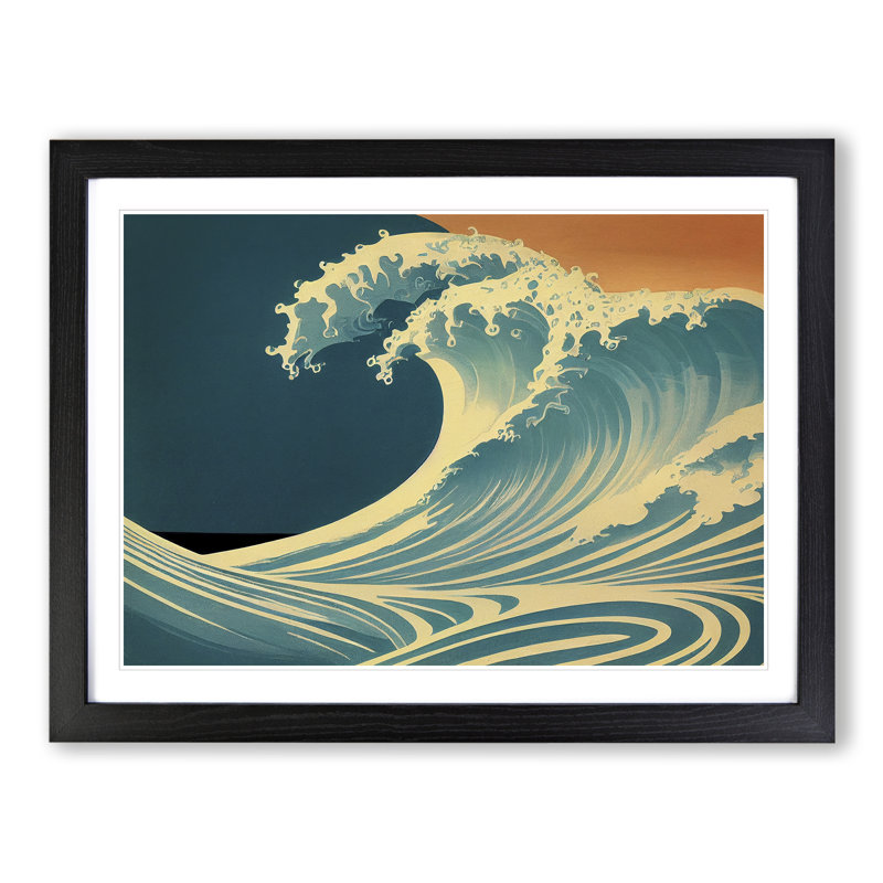 XH1022-6113X Modern Japanese Wave - Single Picture Frame Print, 25cm H x 34cm W x 2cm D, Black